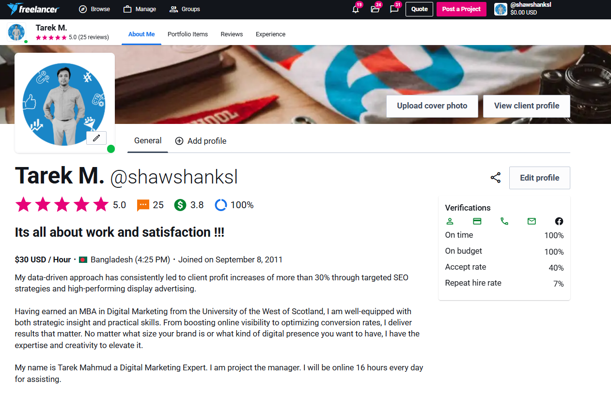 my profile at freelancer.com
